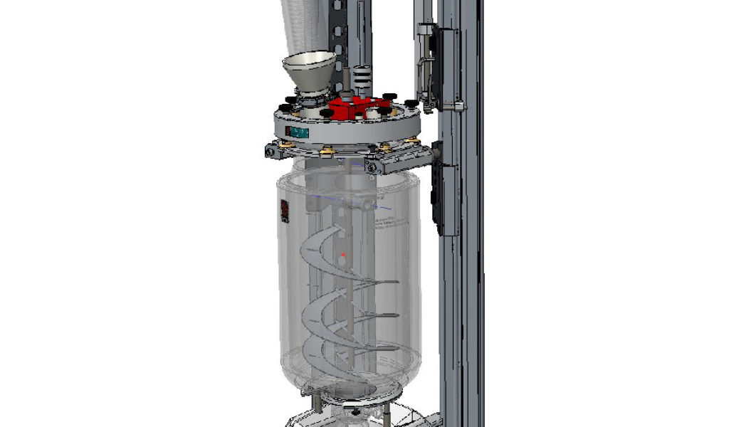 A CAD drawing of how the stirrer will look inside the Orb Pilot vessel